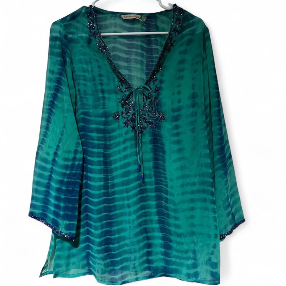 Soft Surroundings Aqua Embroidered Tunic